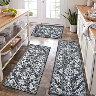 Ileading Boho Kitchen Rugs Sets 3 Piece with Runner Non Slip Kitchen Mats  for Floor Washable Bohemian Runner Rug Set of 3 Blue&Gray 