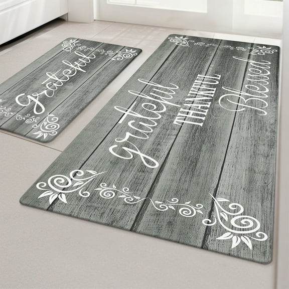 MeyJey Farmhouse Kitchen Rug Set of 2, Non-Slip Anti-Fatigue Waterproof Cushioned Mat for Kitchen, Dining & Laundry Room, 18"x30"+18"x48" Gray