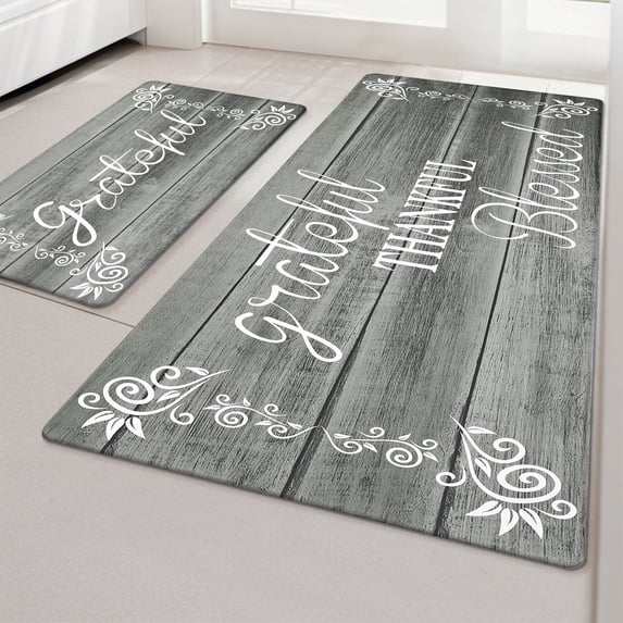 MeyJey Farmhouse Kitchen Rug Set of 2, Non-Slip Anti-Fatigue Waterproof Cushioned Mat for Kitchen, Dining & Laundry Room, 18"x30"+18"x48" Gray