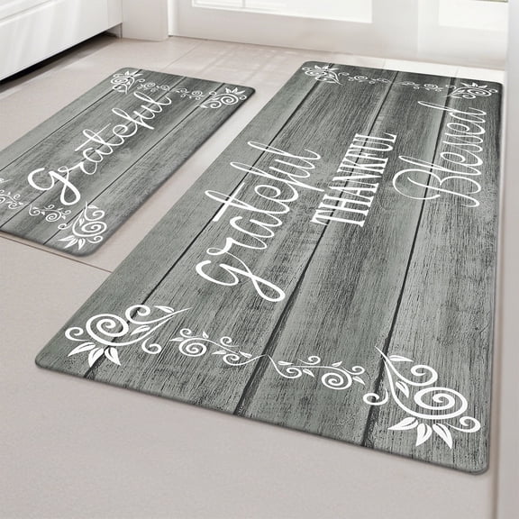 MeyJey Farmhouse Kitchen Rug Set of 2, Non-Slip Anti-Fatigue Waterproof Cushioned Mat for Kitchen, Dining & Laundry Room, 18"x30"+18"x48" Gray