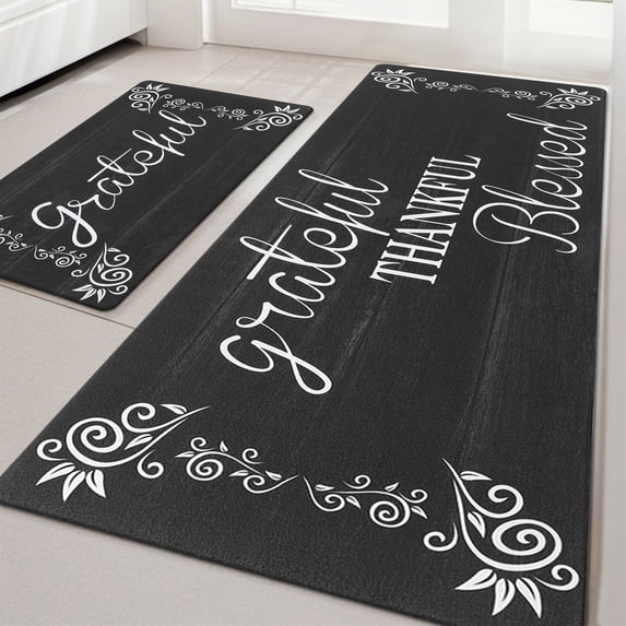 MeyJey Farmhouse Kitchen Rug Set of 2, Non-Slip Anti-Fatigue Waterproof Cushioned Mat for Kitchen, Dining & Laundry Room, 20"x31.5"+20"x59" Black