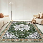 MeyJey Oriental Indoor Living Room Area Rug 5'x8', Non-Slip Machine Washable Vintage Floor Carpet for Bedroom Dining Kitchen Hallway Nursery, Green