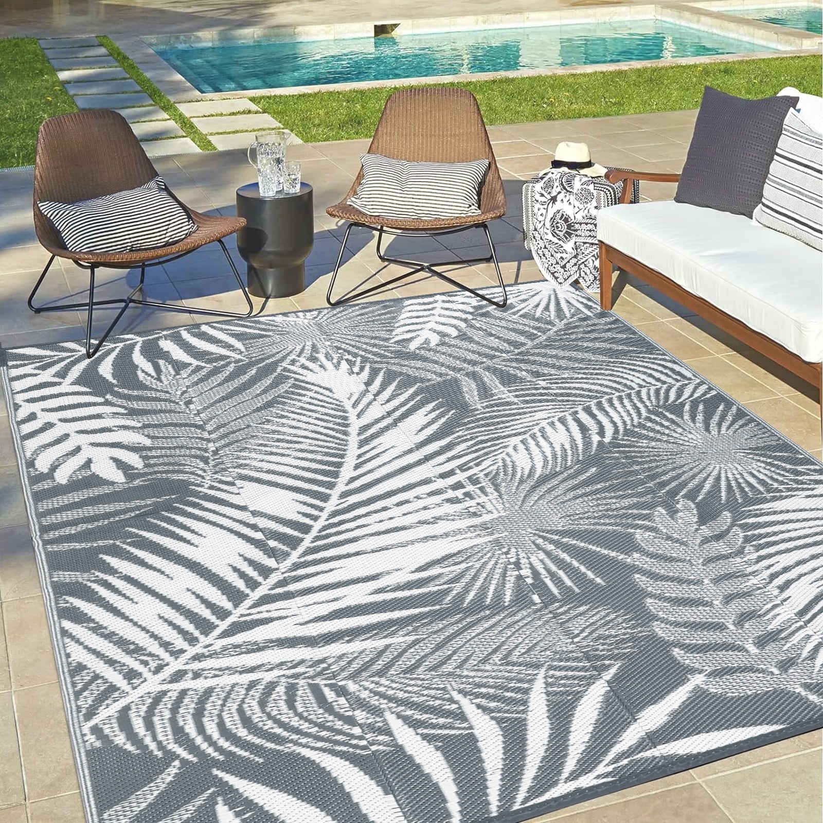 MeyJey UV Coated Outdoor Rug, 5'x7' Reversible Waterproof Area Rug ...