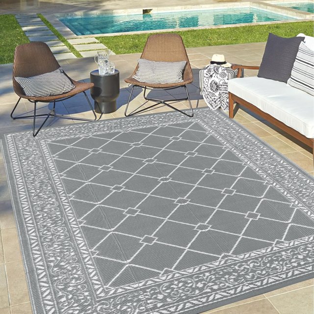 MeyJey Outdoor Rug, 5'x7' Reversible Waterproof Area Rug, Plastic Mat