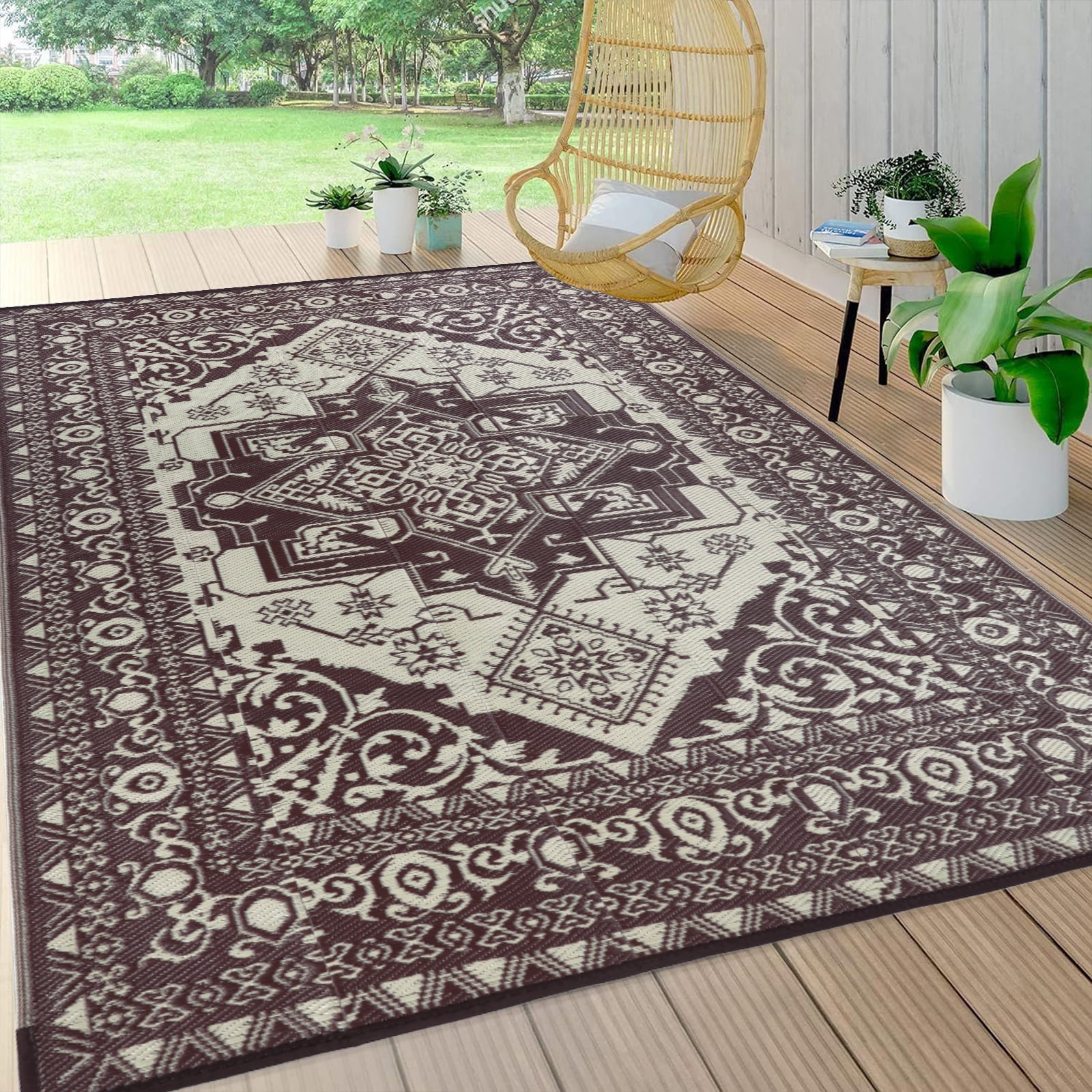 MeyJey 6'x9' Reversible Waterproof Outdoor Rug, Versatile Plastic Mat