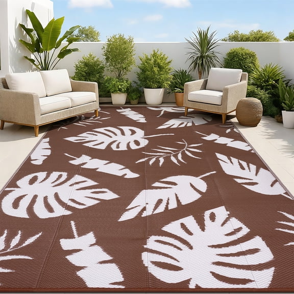 MeyJey 6'x9' Outdoor Rug, Patio Rug Waterproof RV Outdoor Rug Camping Rugs Reversible Plastic Mat for Camping, Balcony Apartment, Patio, Porch, Picnic, Beach, Brown