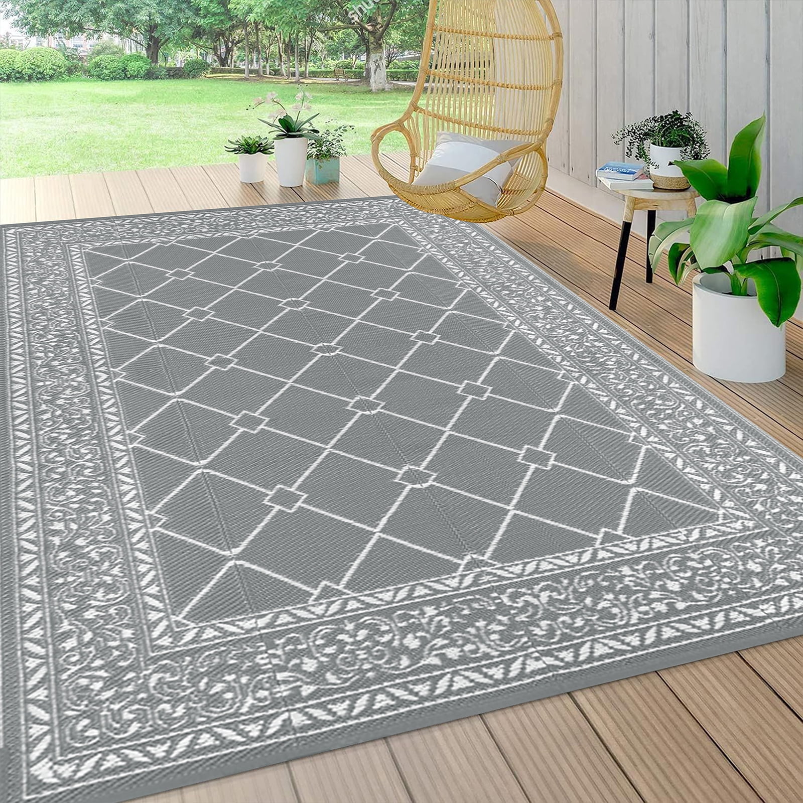 Rurality Outdoor Rugs 5x8 for Patios Clearance,Waterproof Mats for  Porch,Deck,Plastic Straw Area Rugs for Backyard,Balcony,Reversible,Geometric