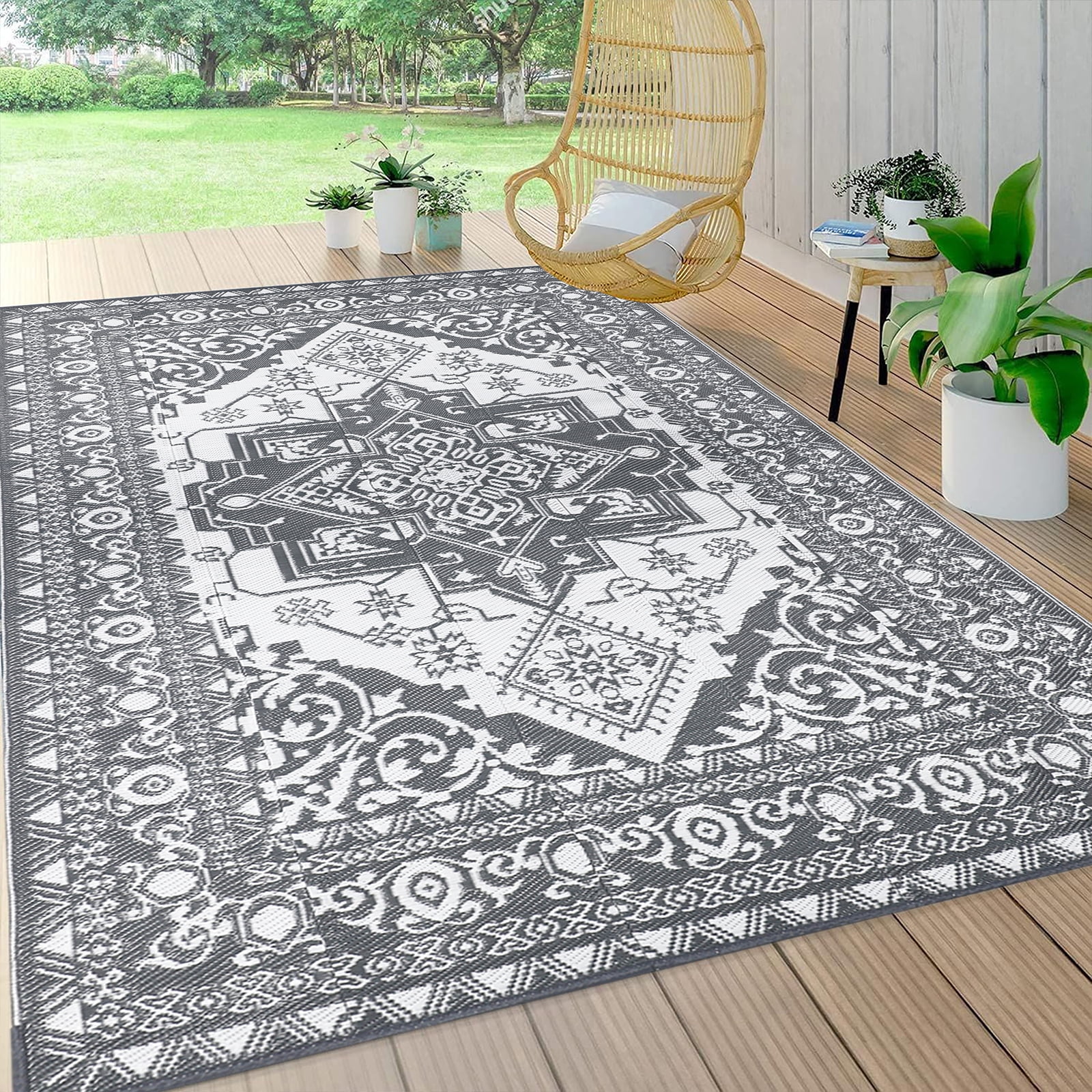 MeyJey Outdoor Rug, 6'x9' Reversible Waterproof Area Rug, Plastic Mat