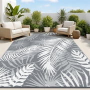 MeyJey 6'x9' Outdoor Rug, Patio Rug Waterproof RV Outdoor Rug Camping Rugs Reversible Plastic Mat for Camping, Balcony Apartment, Patio, Porch, Picnic, Beach, Gray