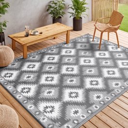 8 x 11 ft. Brown Geometric Stain Resistant Indoor & Outdoor ...