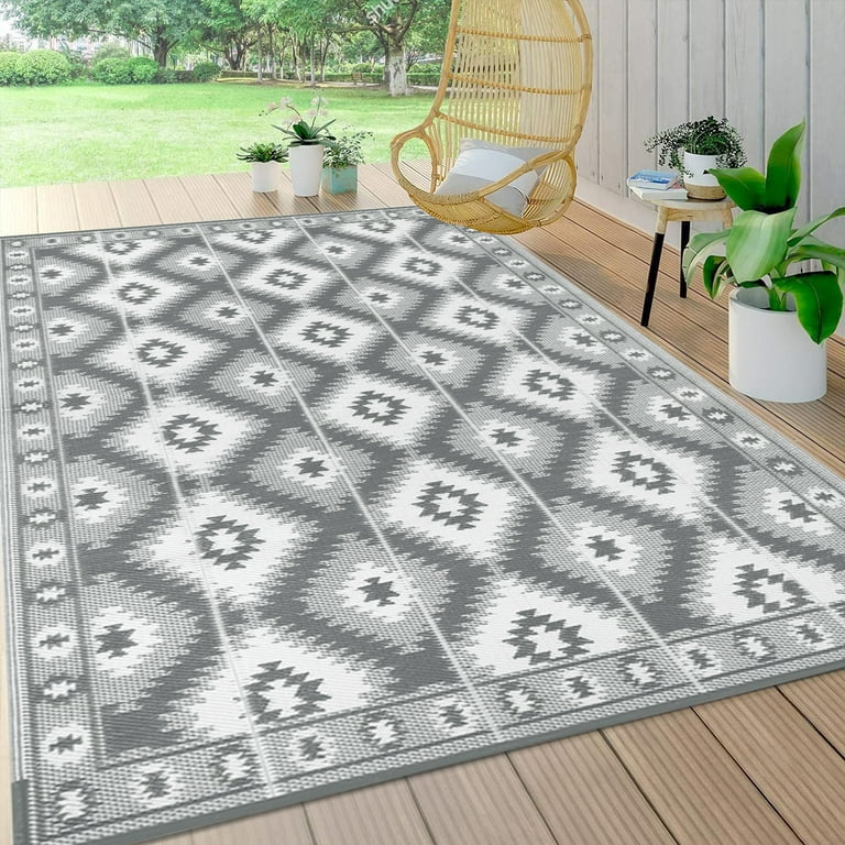 Sumiye Outdoor Rug for Patio Clearance, Waterproof Mat,Reversible Plastic Camping Rugs,Black & Gray Foundry Select Rug Size: Rectangle 4' x 6