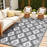 MeyJey 6'x9' Outdoor Rug, Patio Rug Waterproof RV Outdoor Rug Camping Rugs Reversible Plastic Mat for Camping, Balcony Apartment, Patio, Porch, Picnic, Beach, Gray
