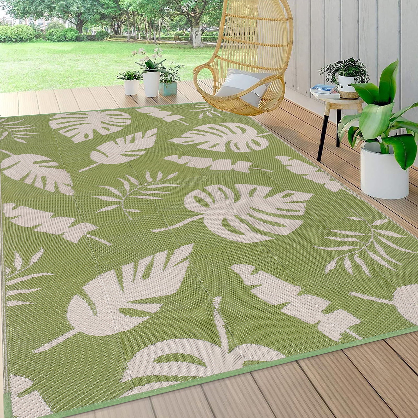 MeyJey Outdoor Rug, 6'x9' Reversible Waterproof Area Rug, Plastic Mat