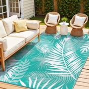 MeyJey Outdoor Rug, 6'x9' Reversible Waterproof Area Rug, Plastic Mat for RV Patio Camping, Teal