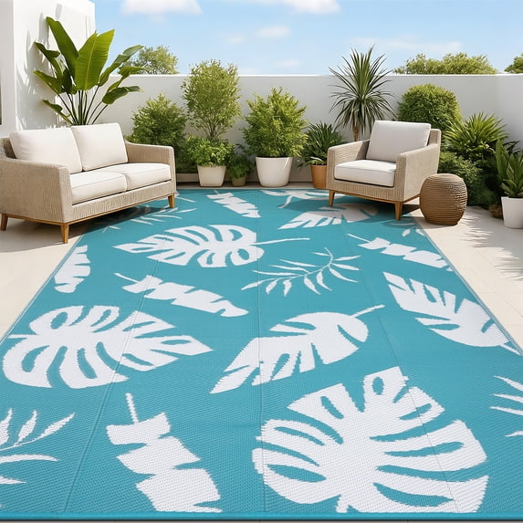 MeyJey Outdoor Rug, 6'x9' Reversible Waterproof Area Rug, Plastic Mat for RV Patio Camping, Teal