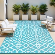 MeyJey 6'x9' Outdoor Rug, Patio Rug Waterproof RV Outdoor Rug Camping Rugs Reversible Plastic Mat for Camping, Balcony Apartment, Patio, Porch, Picnic, Beach, Teal