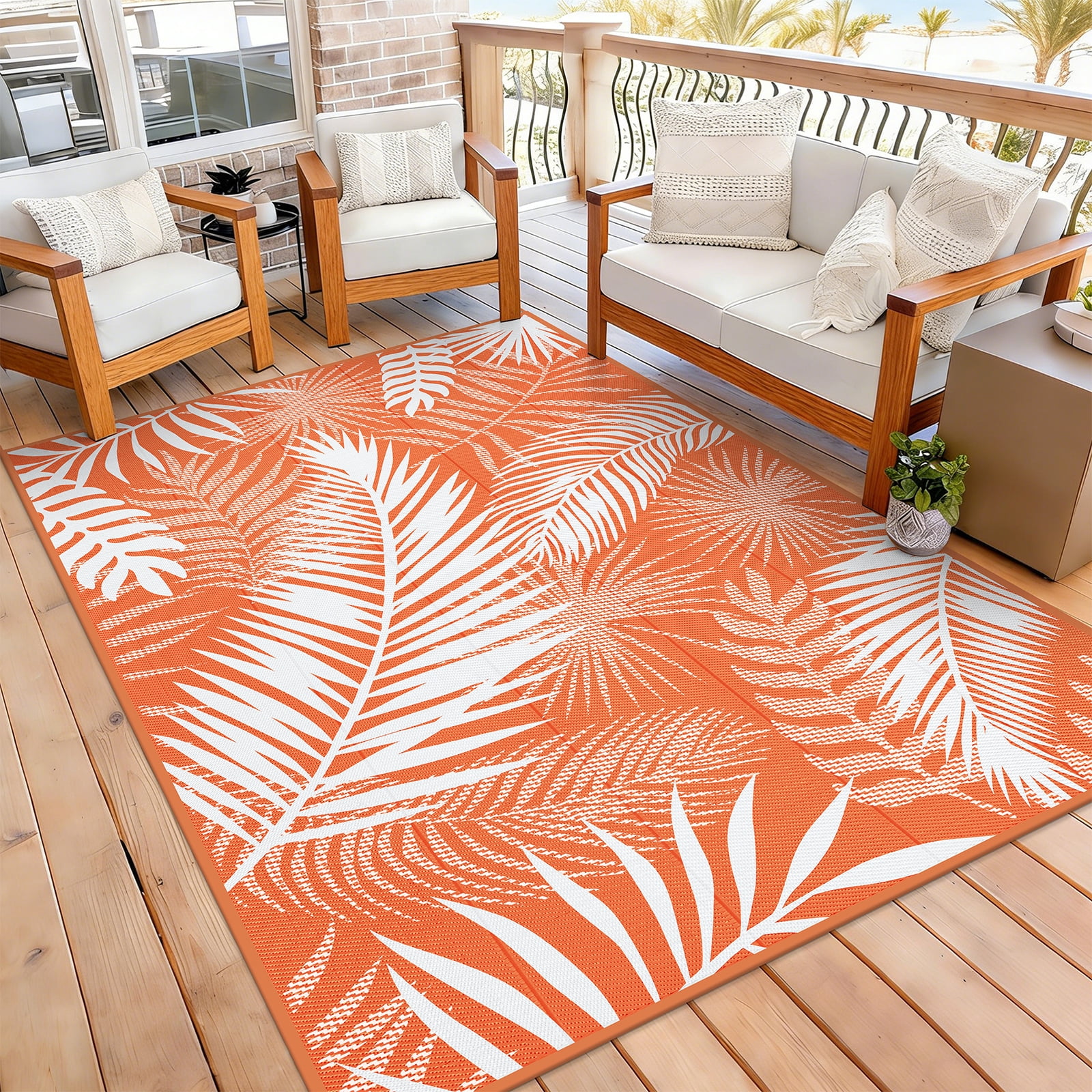 MeyJey Outdoor Rug , 6'x9' Reversible Waterproof Area Rug, Plastic Mat for RV Patio Camping, Orange