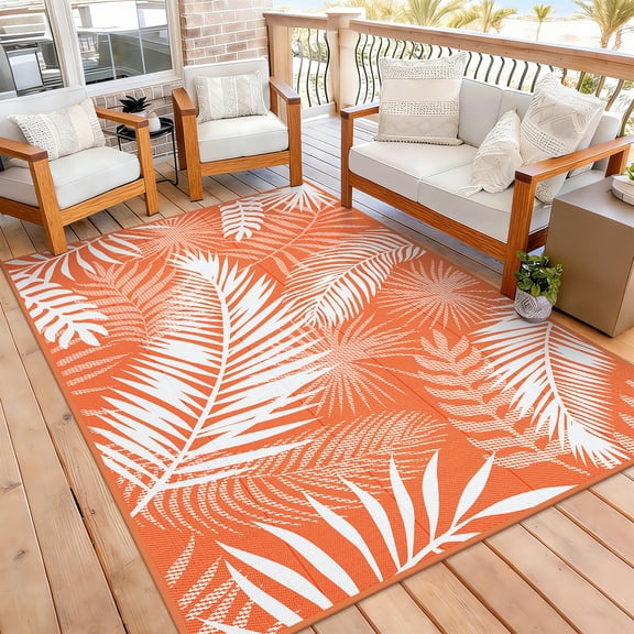 MeyJey Outdoor Rug , 6'x9' Reversible Waterproof Area Rug, Plastic Mat for RV Patio Camping, Orange