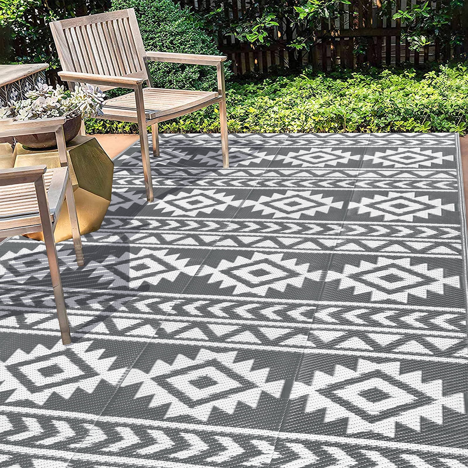 MeyJey Outdoor Rug, 8'x10' Reversible Waterproof Area Rug, Plastic Mat