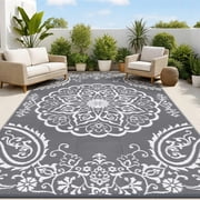 MeyJey 8'x10' Outdoor Rug, Patio Rug Waterproof RV Outdoor Rug Camping Rugs Reversible Plastic Mat for Camping, Balcony Apartment, Patio, Porch, Picnic, Beach, Gray