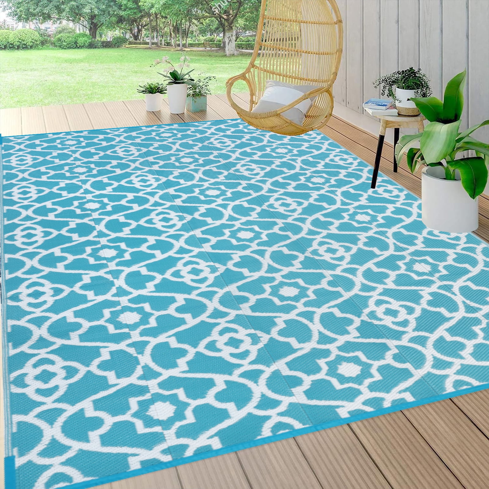 MeyJey Outdoor Rug, 9'x12' Reversible Waterproof Area Rug, Plastic Mat