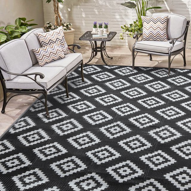 MeyJey Outdoor Rug, 9'x12' Reversible Waterproof Area Rug, Plastic Mat