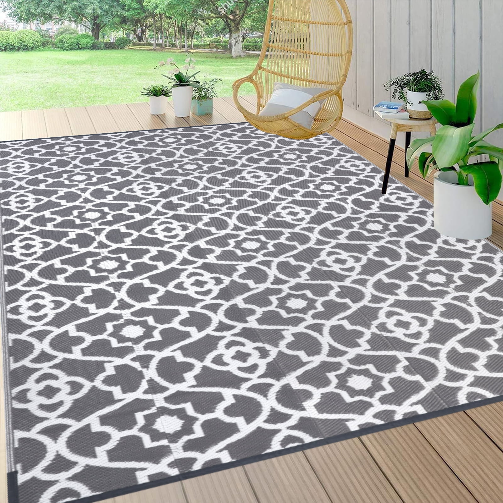 MeyJey Outdoor Rug, 9'x12' Reversible Waterproof Area Rug, Plastic Mat