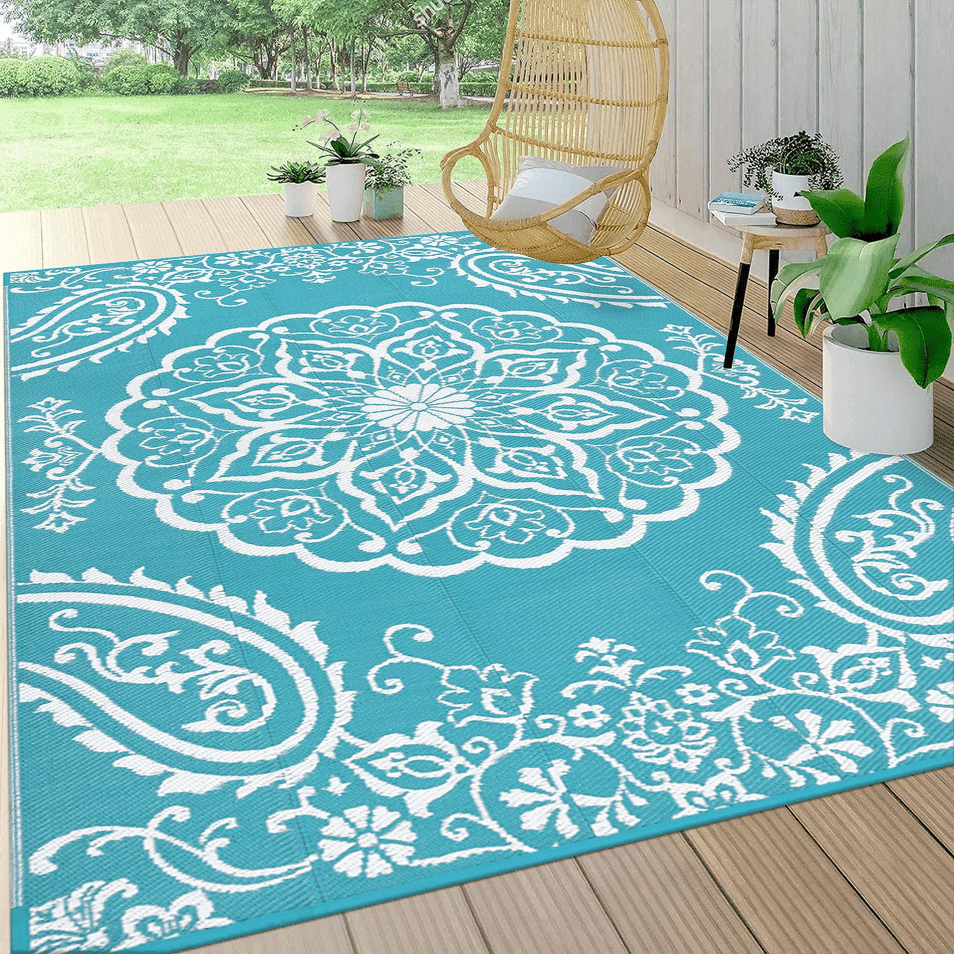 MeyJey Large Indoor/Outdoor Rug, 9'x12' Reversible Waterproof Area Mat ...