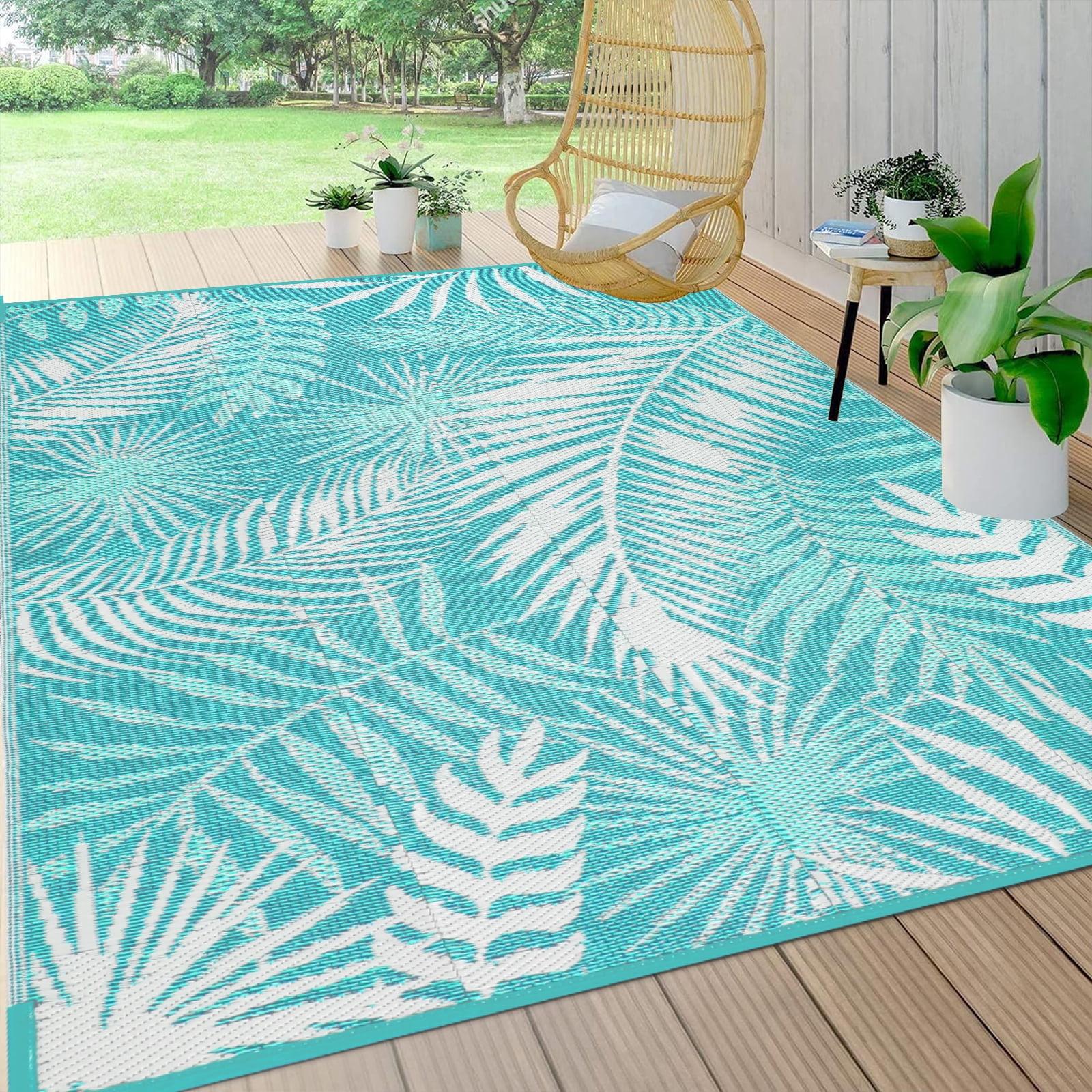 wikiwiki Outdoor Rug, 5x8ft Waterproof Reversible Mat Indoor Outdoor Rugs  Carpet, Small Area Rug Plastic Straw Rug for Patio Deck Balcony Pool RV