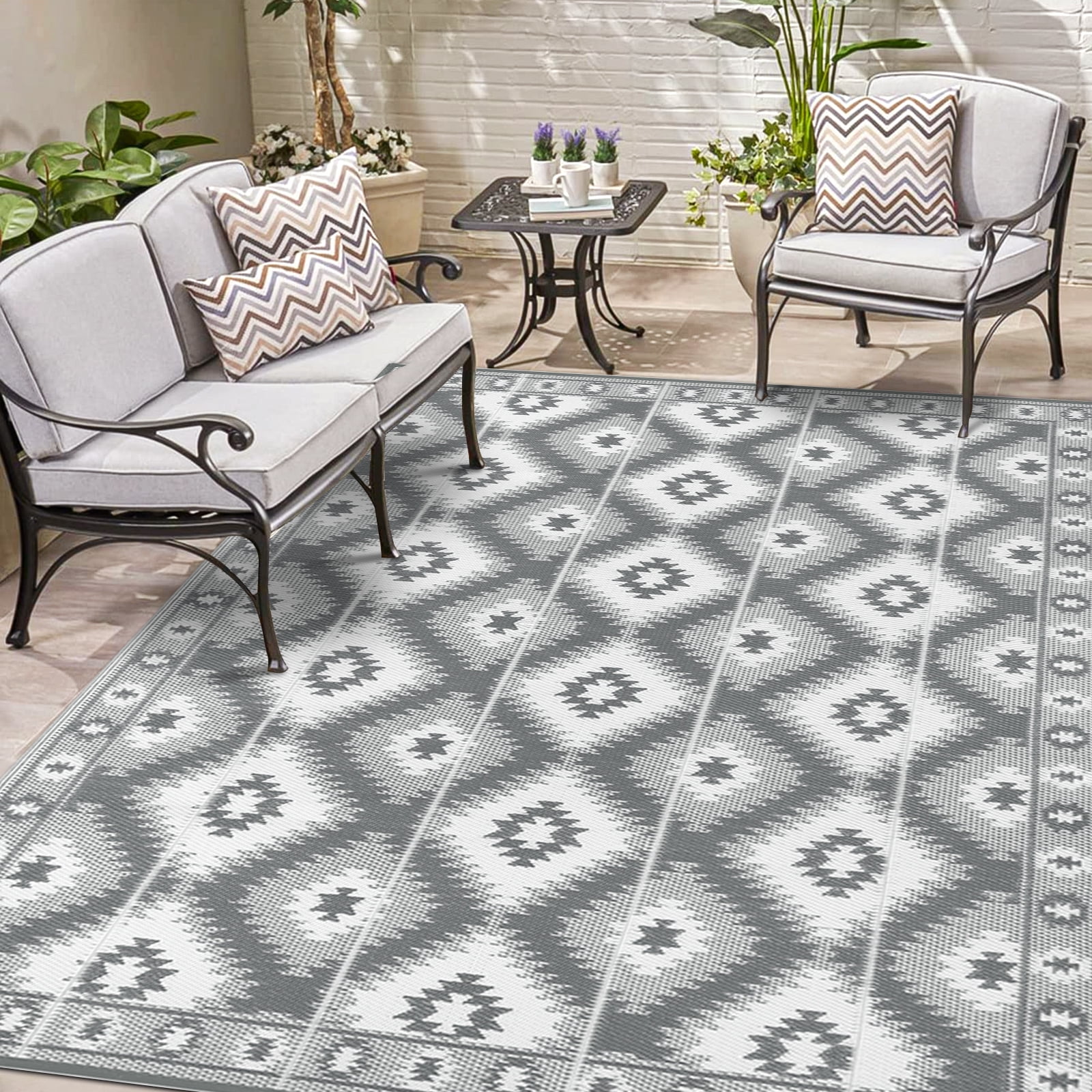 MeyJey Outdoor Rugs, 6'x9' Reversible Outdoor Area Rug, Plastic