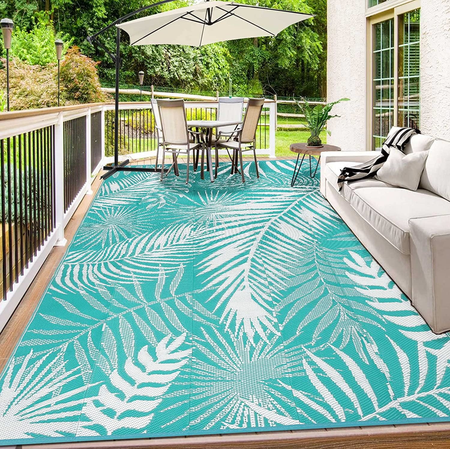 MeyJey Outdoor Rugs, 9'x12' Reversible Outdoor Area Rug, Plastic