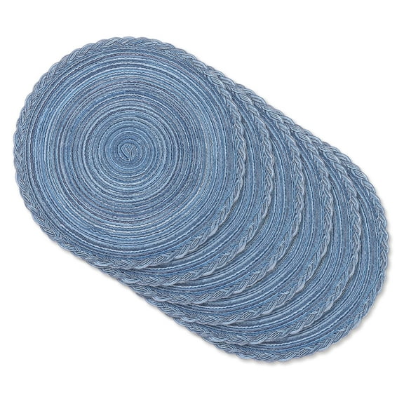 MeyJey 15" Braid Round Placemat Set of 6, Large Cotton Woven Non-Slip Table Mat Set of 6 Heat Resistant Placemat 6 Piece, Blue