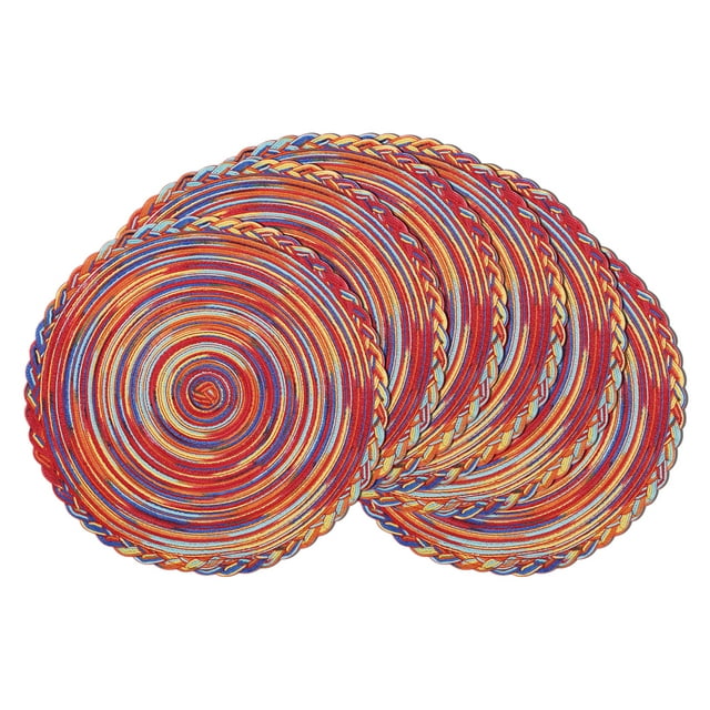 MeyJey Round Placemats 6 Piece, 15" Large Cotton Woven Heat Resistant