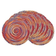 MeyJey Round Placemats 6 Piece, 15" Large Cotton Woven Heat Resistant Placemats Set of 6, Rainbow