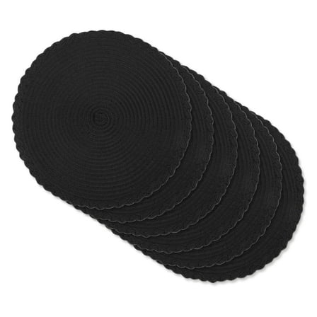 MeyJey 15" Braid Round Placemat Set of 6, Large Cotton Woven Non-Slip Placemat Set of 6 Heat Resistant Placemat 6 Piece, Black