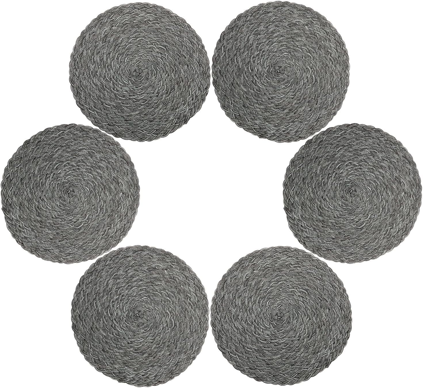 MeyJey Round Placemats 6 Piece, 15" Large Cotton Woven Heat Resistant