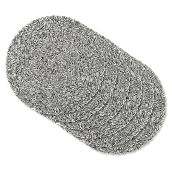 MeyJey 15" Braid Round Placemat Set of 6, Large Cotton Woven Non-Slip Placemat Set of 6 Heat Resistant Placemat 6 Piece, Gray