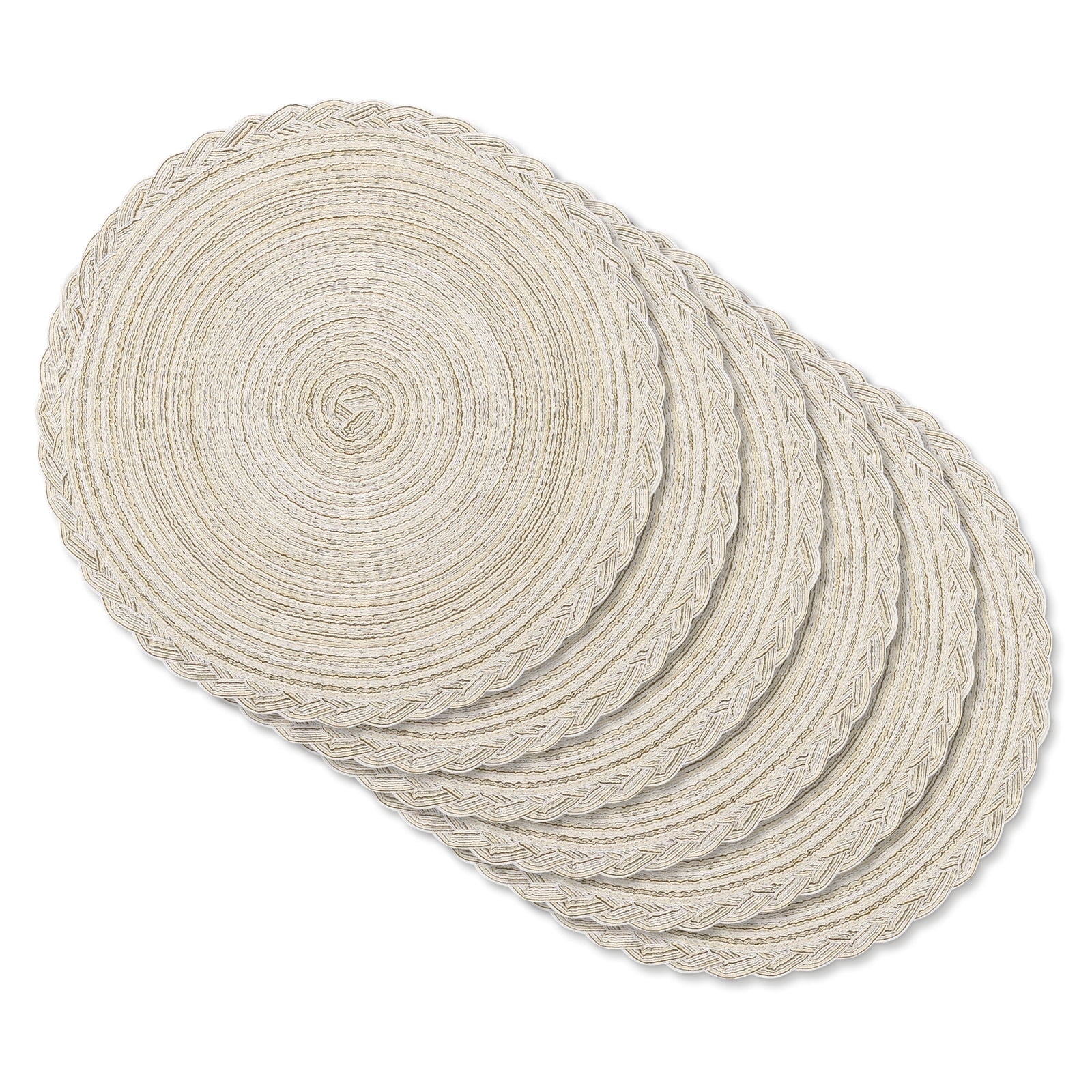 MeyJey 15" Braid Round Placemat Set of 6, Large Cotton Woven Non-Slip Placemat Set of 6 Heat Resistant Placemat 6 Piece, Ivory