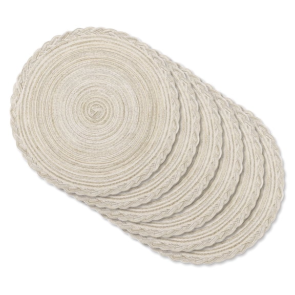 MeyJey 15" Braid Round Placemat Set of 6, Large Cotton Woven Non-Slip Placemat Set of 6 Heat Resistant Placemat 6 Piece, Ivory