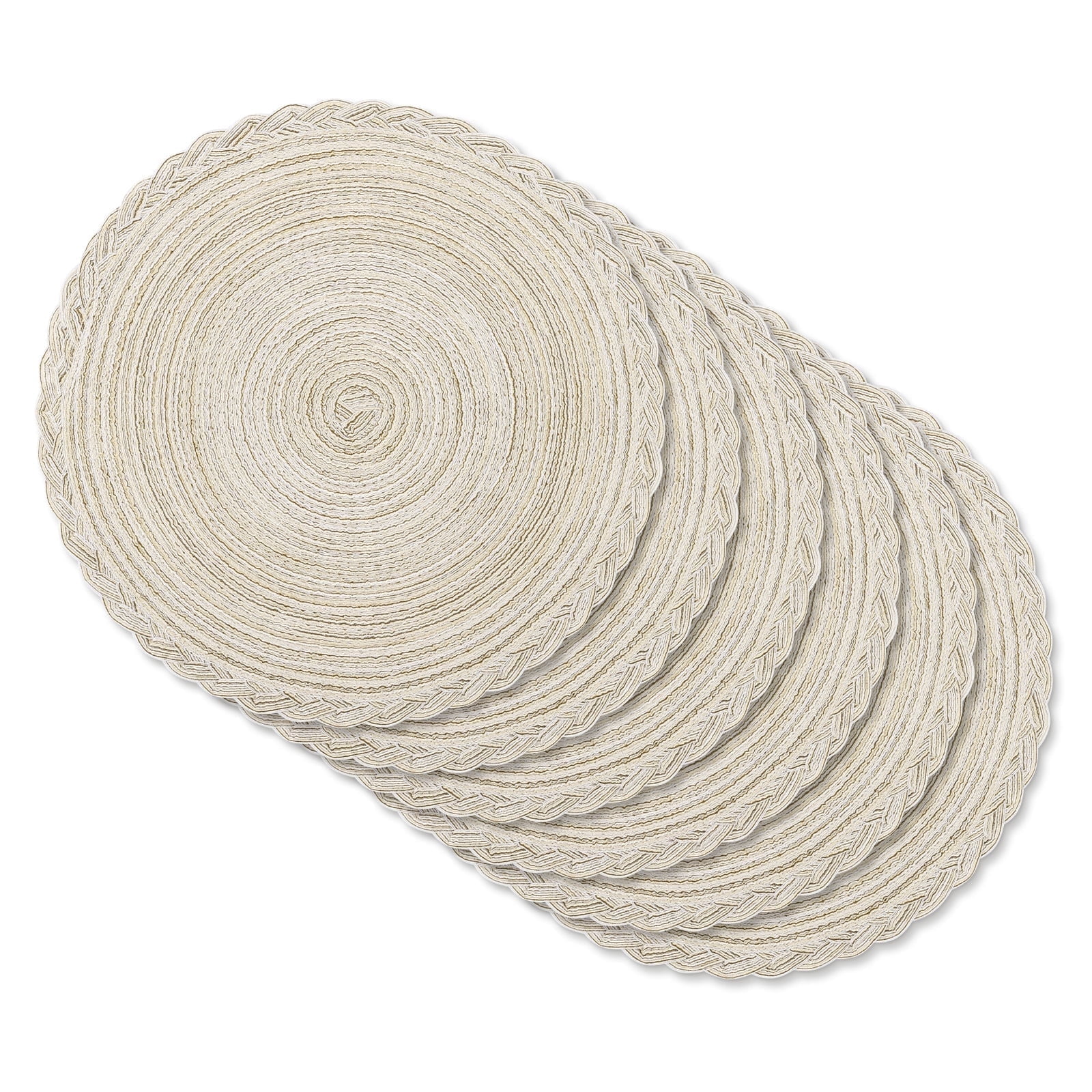 MeyJey 15" Braid Round Placemat Set of 6, Large Cotton Woven Non-Slip Placemat Set of 6 Heat Resistant Placemat 6 Piece, Ivory - Walmart.com