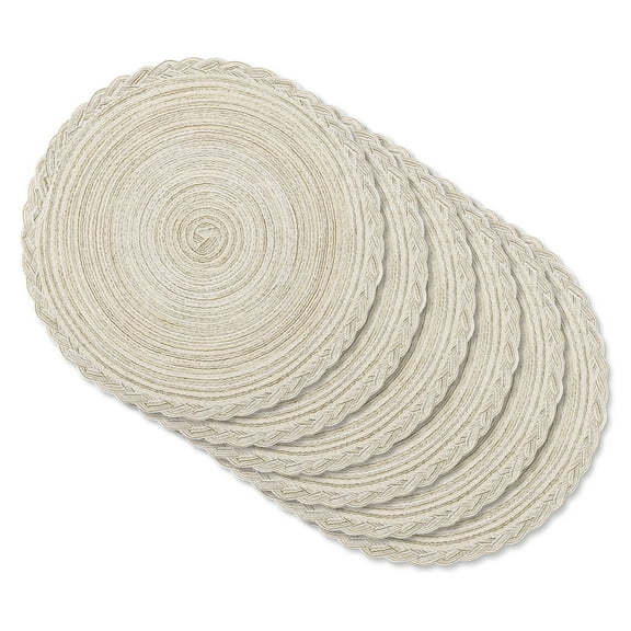 MeyJey 15" Braid Round Placemat Set of 6, Large Cotton Woven Non-Slip Placemat Set of 6 Heat Resistant Placemat 6 Piece, Ivory