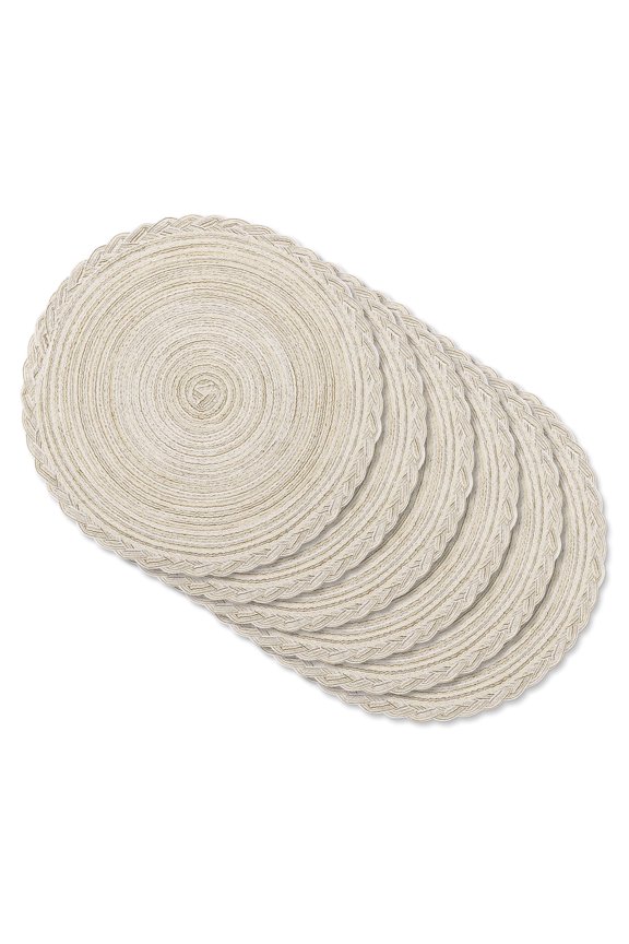 15" Braid Round Placemat Set of 6, Large Cotton Woven Non-Slip Placemat Set of 6 Heat Resistant Placemat 6 Piece, Ivory