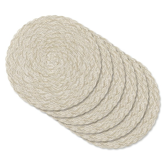 MeyJey 15" Braid Round Placemat Set of 6, Large Cotton Woven Non-Slip Placemat Set of 6 Heat Resistant Placemat 6 Piece, Beige
