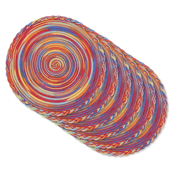 MeyJey 15" Braid Round Placemat Set of 6, Large Cotton Woven Non-Slip Placemat Set of 6 Heat Resistant Placemat 6 Piece, Rainbow