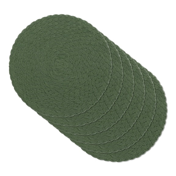 MeyJey 15" Braid Round Placemat Set of 6, Large Cotton Woven Non-Slip Placemat Set of 6 Heat Resistant Placemat 6 Piece, Olive Green