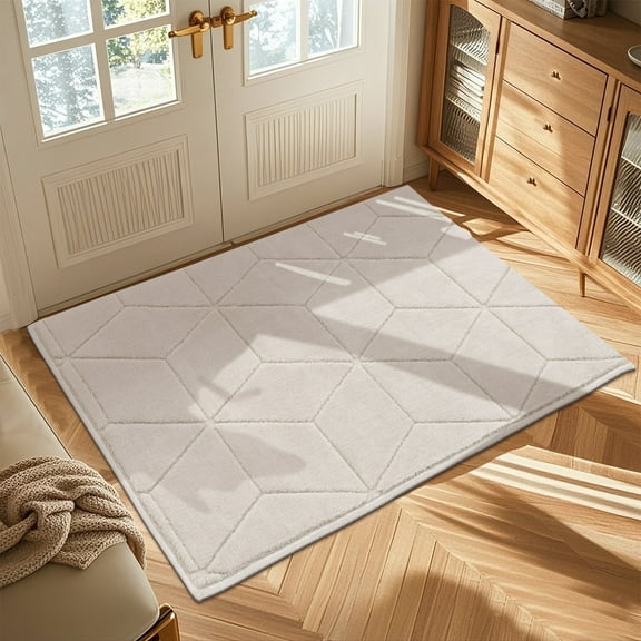 MeyJey 2'x3' Small Shag Area Rug for Living Room Modern Geometric High-Low Cut Machine Washable Rugs for Bedroom Dinning Room Office Decor Non-Slip Soft Carpet, Beige