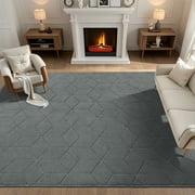 MeyJey 4'x6' Shag Area Rug for Living Room Modern Geometric High-Low Cut Machine Washable Rugs for Bedroom Dinning Room Office Decor Non-Slip Soft Carpet, Gray