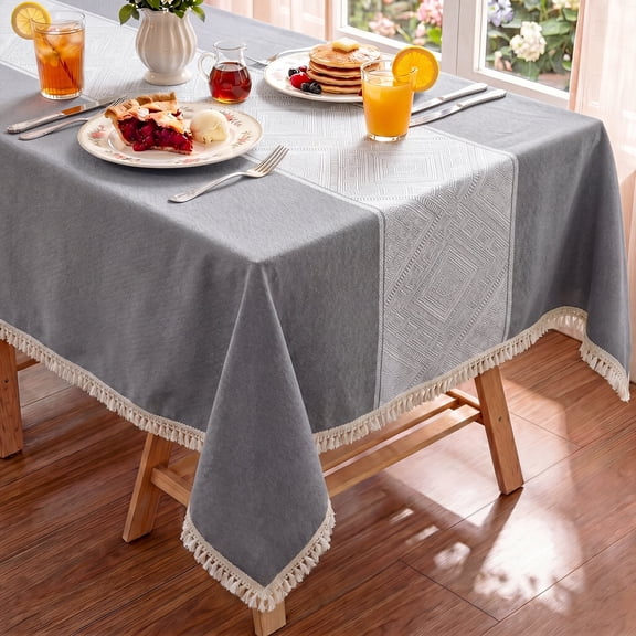 MeyJey Tablecloths for Rectangle Tables, Waterproof Linen Cotton Farmhouse Table Cloths with Tassel for Kitchen Dining, 55”x84”, Gray