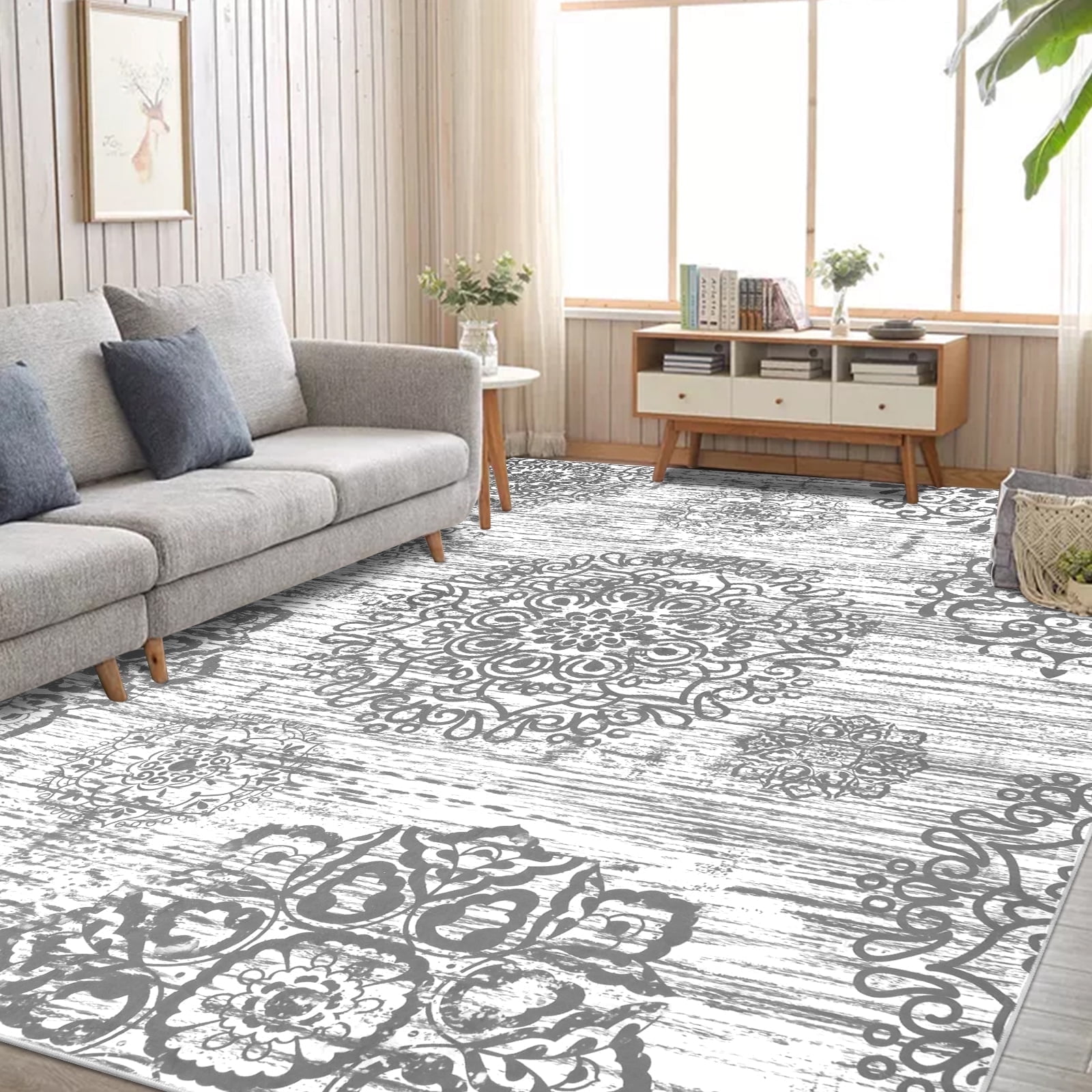 Light Gray 9' x 12' Tufted Oriental Cotton Area Rug