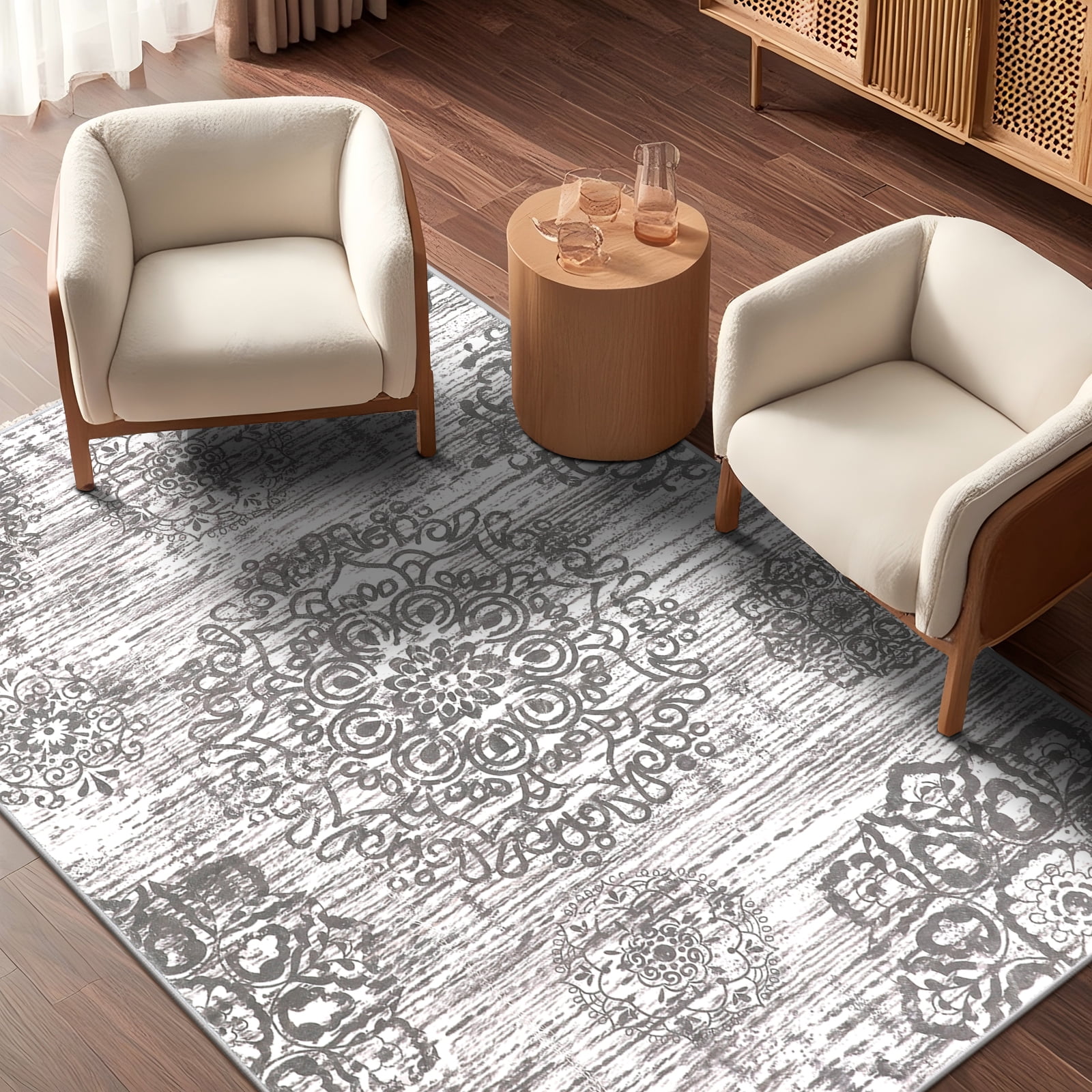 Light Gray 9' x 12' Tufted Oriental Cotton Area Rug